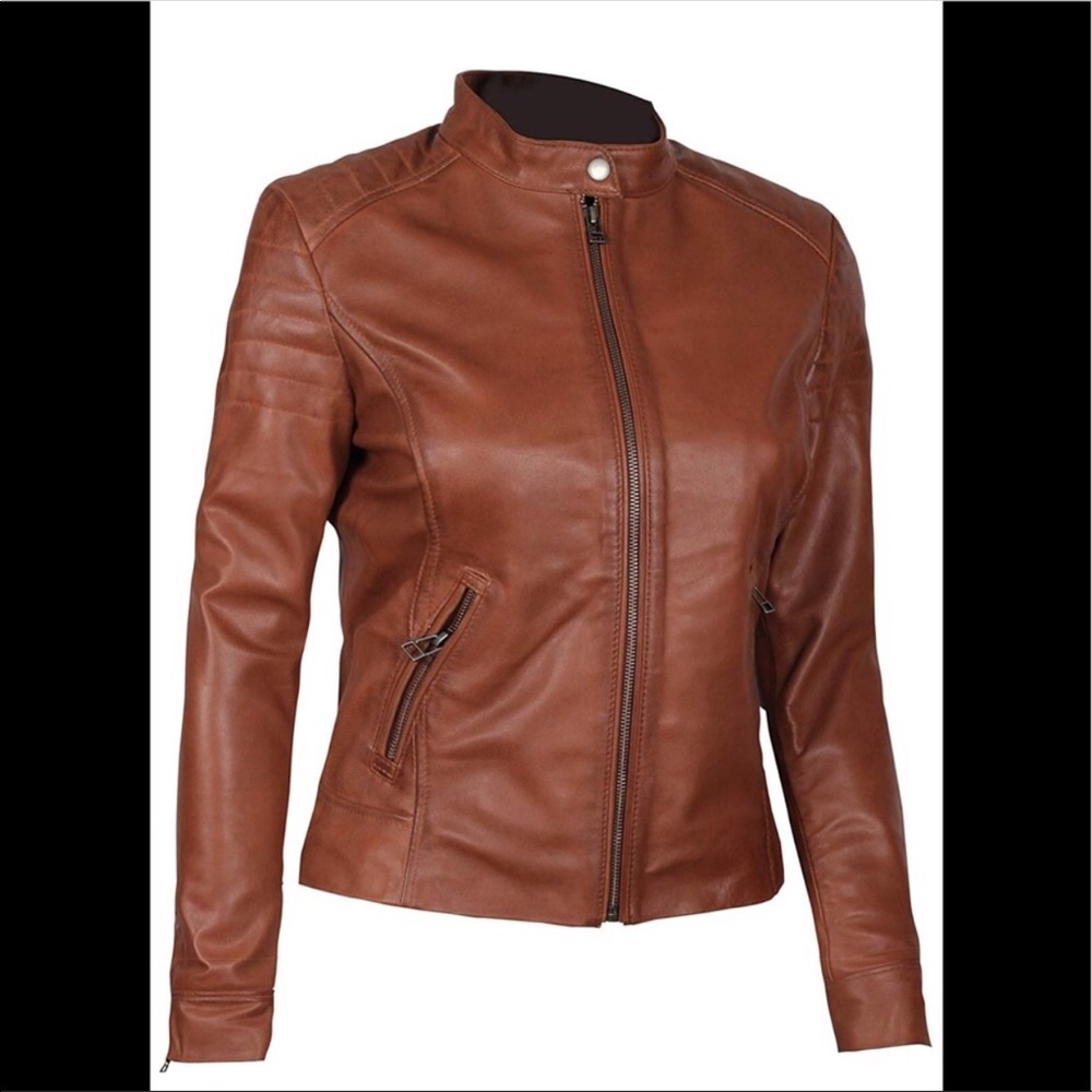 Real leather woman bomber jacket new NWT
